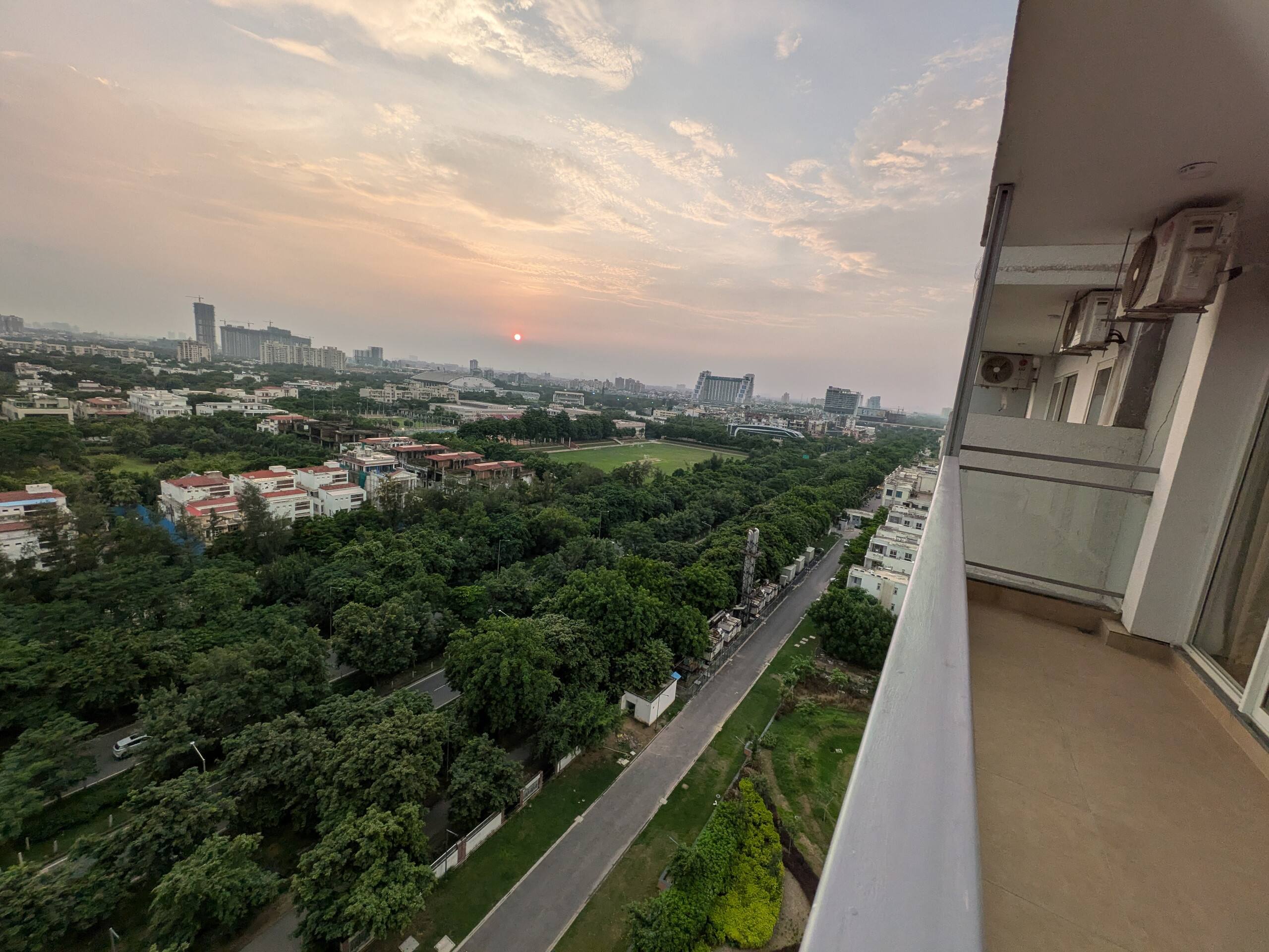 Sunset over the greens from the balcony