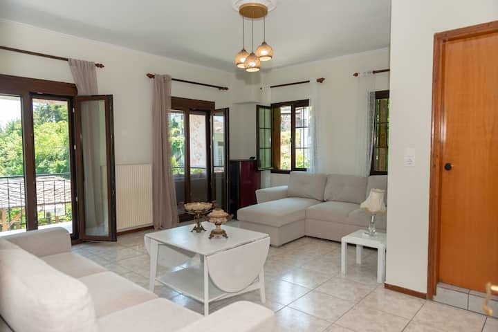 Bright living room with sofas
