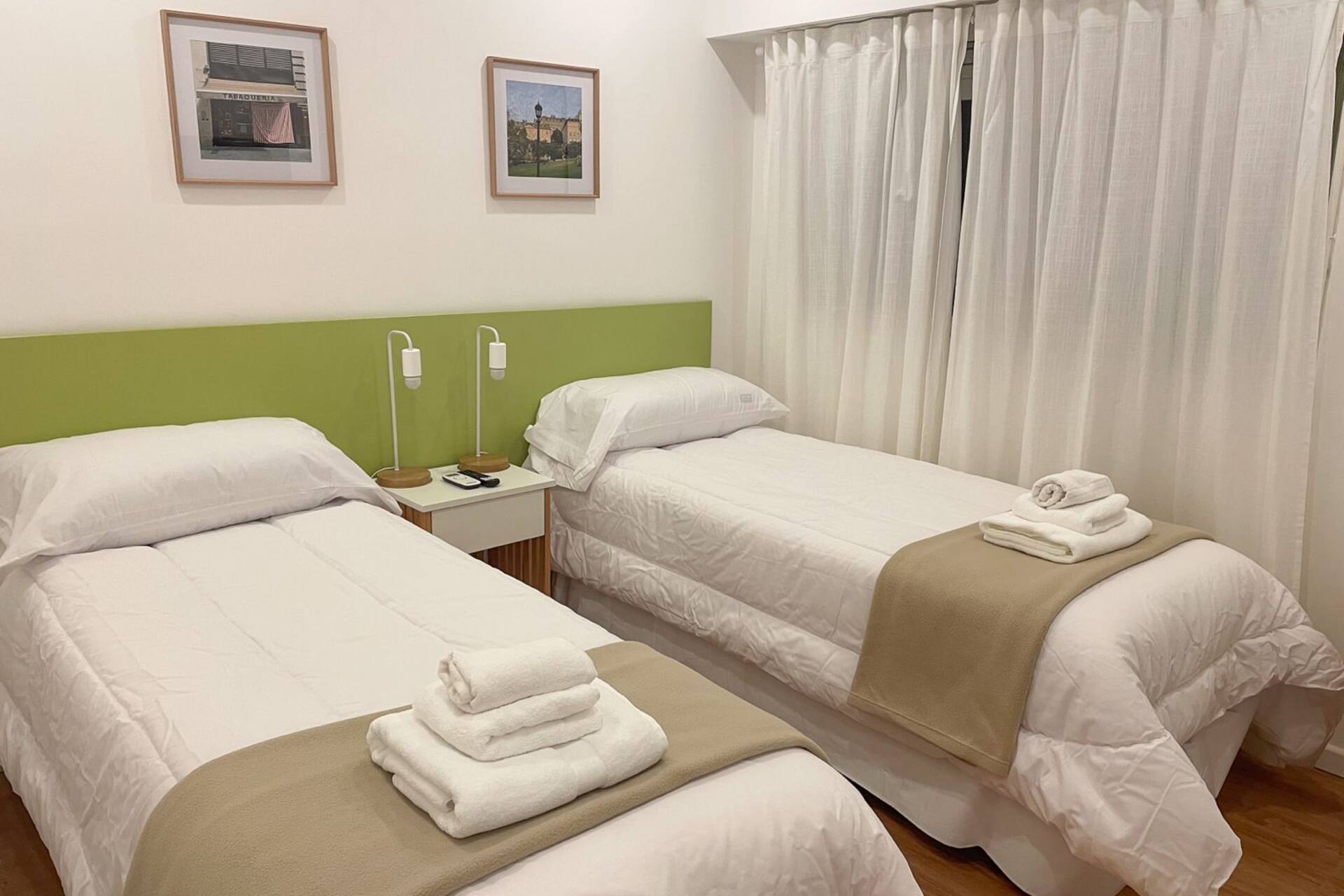 Two twin beds, shower