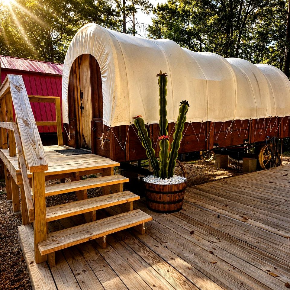 Rustic Wagon Glamping with Hot Tub, Texas - Campers/RVs for Rent in ...