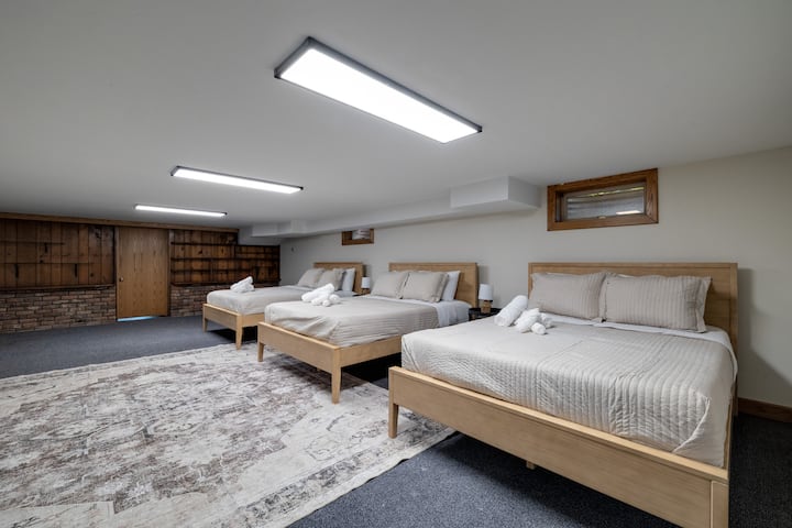 Spacious lower-level bunk room with 3 beds for families and groups
