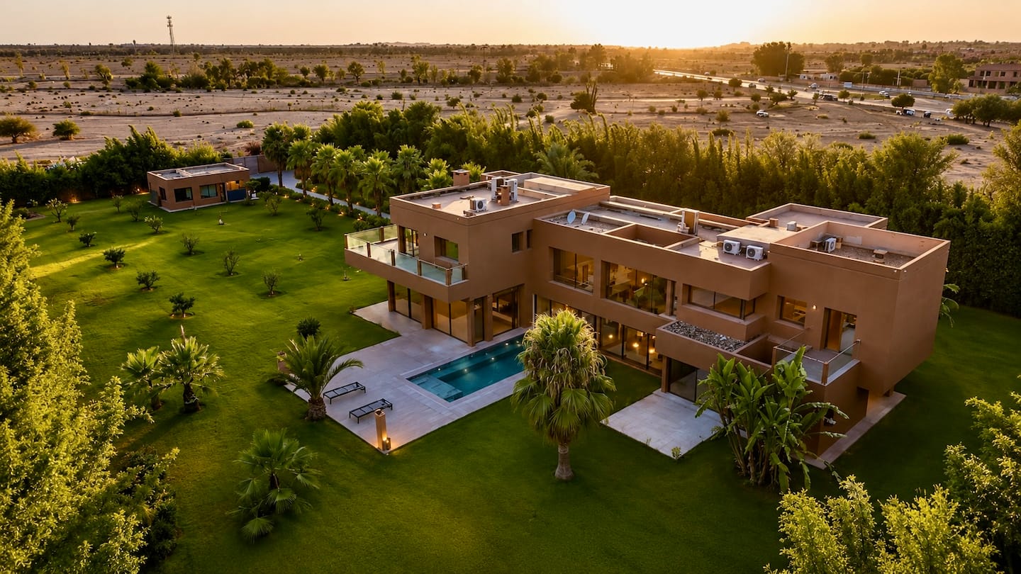 Villa Privée 1200 — vue aérienne, jardin et piscine