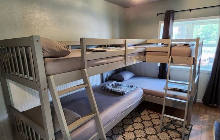 Double bunk beds, sleep up to four.