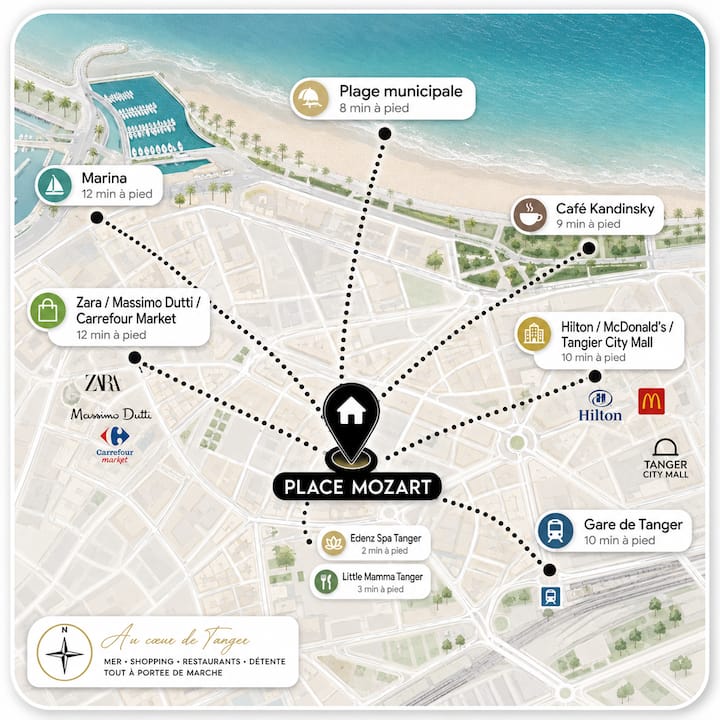 Place Mozart  Plage, Corniche Et Gare Tgv à 5 Min - Tanger