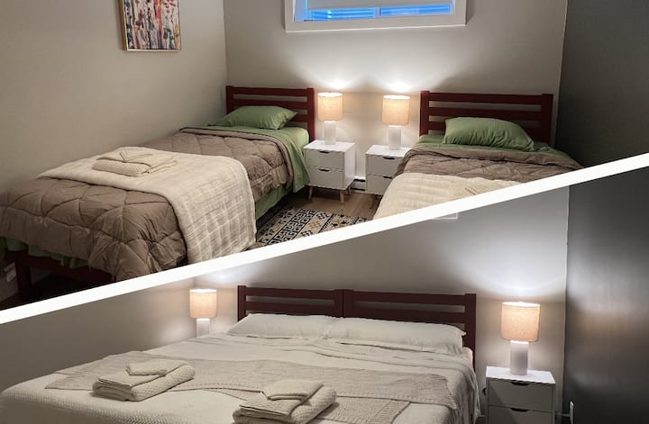 The second bedroom can have either one King bed or two Single beds. By default, this room has two Single beds. A King bed can be provided upon request.