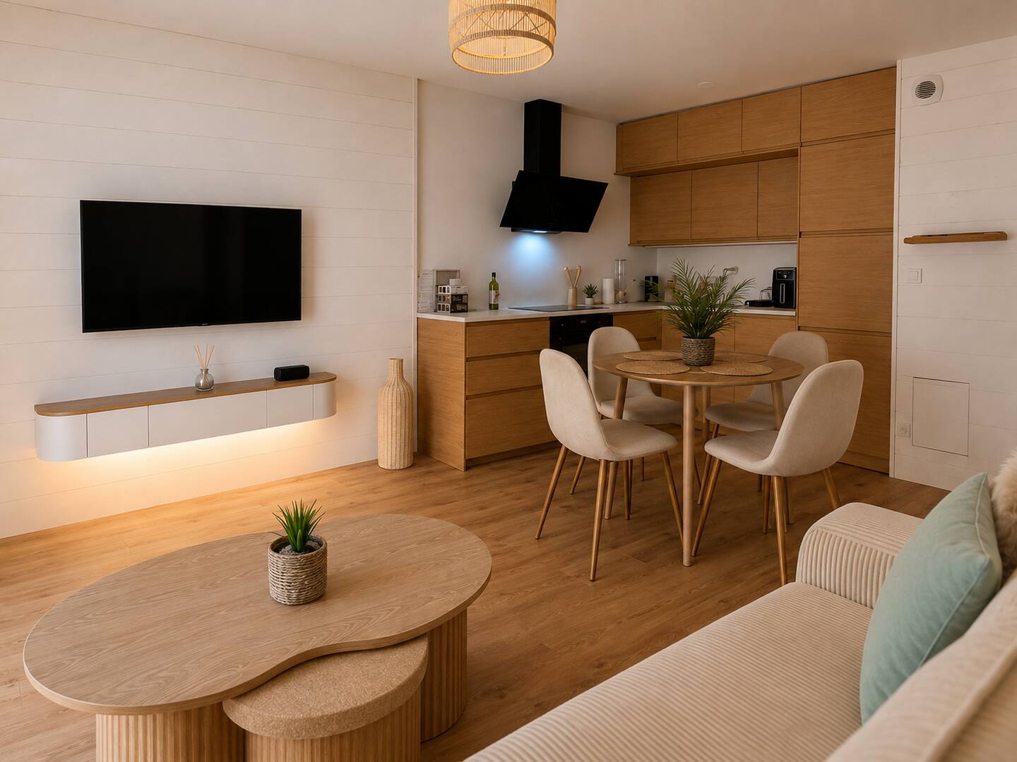 Coin repas et cuisine ouverte