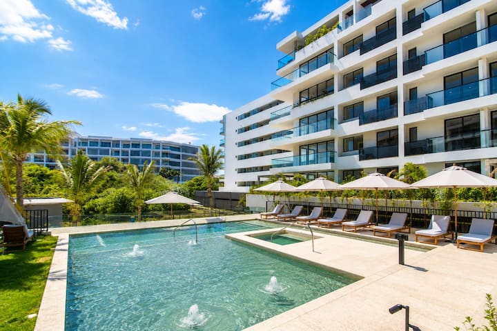 Private balcony overlooking the pools