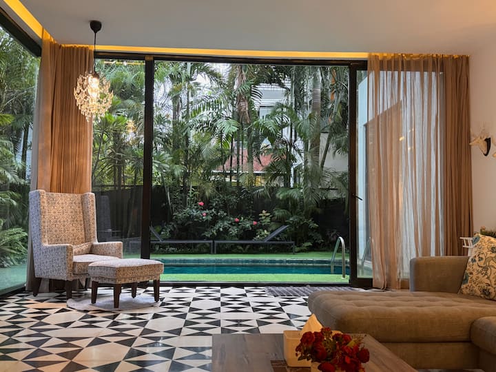 Living Room of Villa 2. The huge spacious living room opens to the pvt swimming pool.