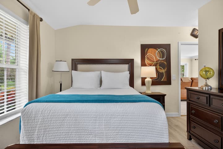 Comfortable queen bedroom designed for a relaxing and restful stay.