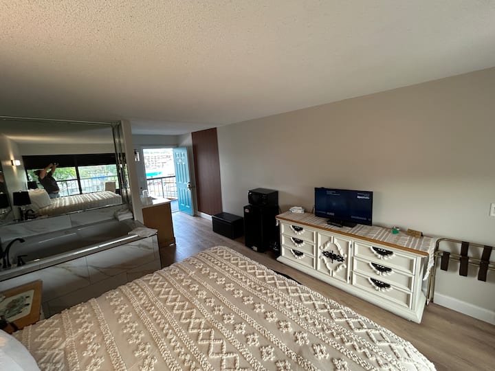 Newly remodeled King Suite with whirlpool tub
