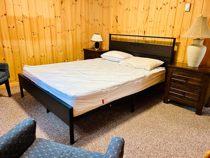 Queen size bed, new mattress and frame. frame has USB ports 