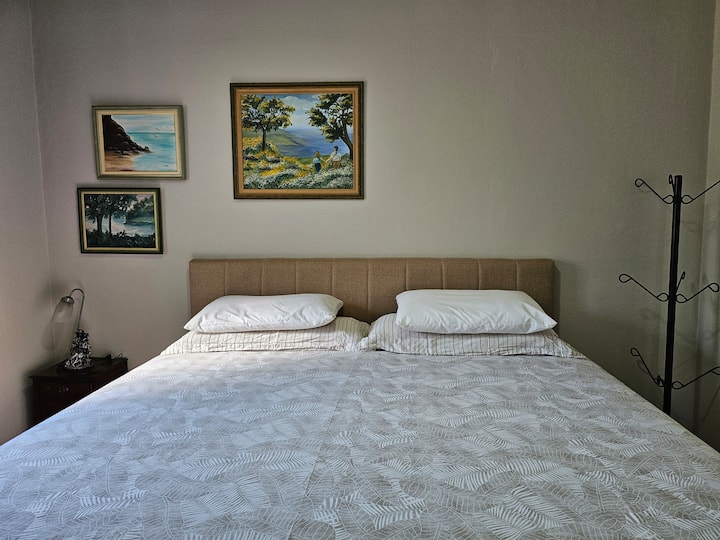 يحتوي الربع 1، الواقع في بيت الضيافة، على سرير مريح للغاية بحجم كبير.