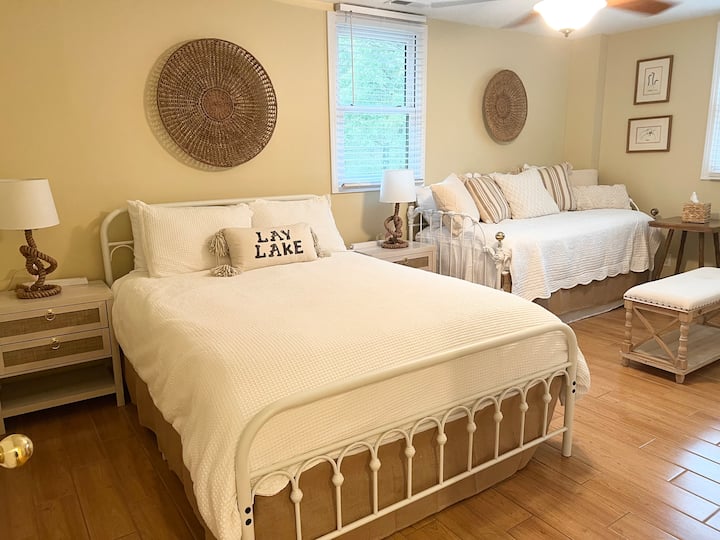 Comfortable bedrooms with space for everyone.  Fire TV, ceiling fan, blinds provided in each bedroom.