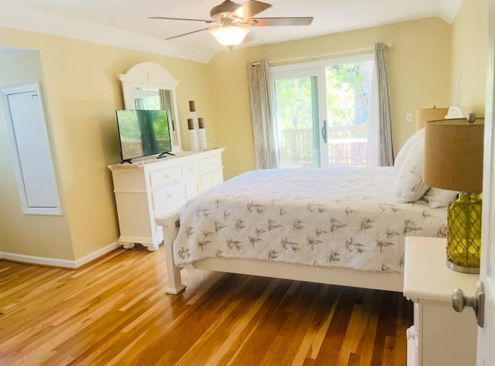 Bedroom on 2nd floor with private deck.