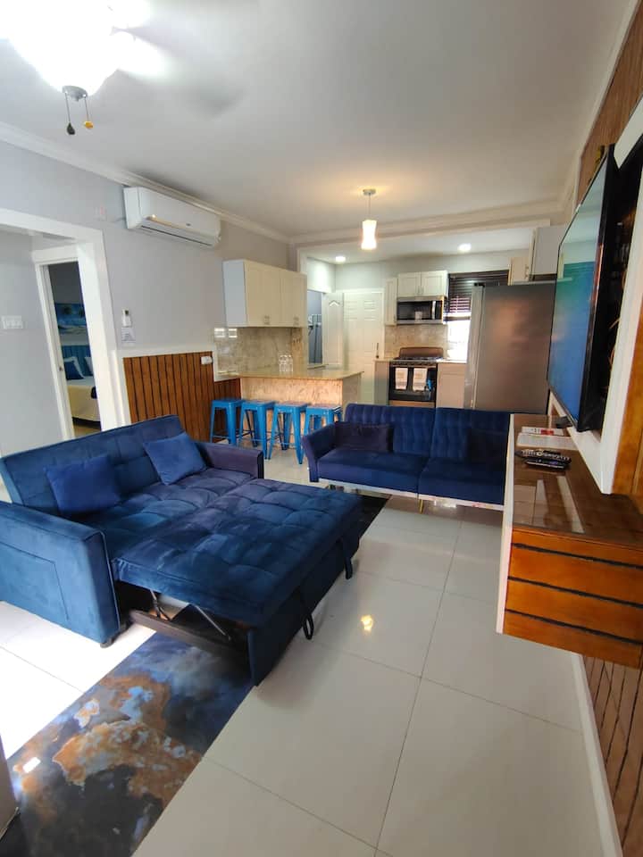 Open concept living room showing our sofa bed