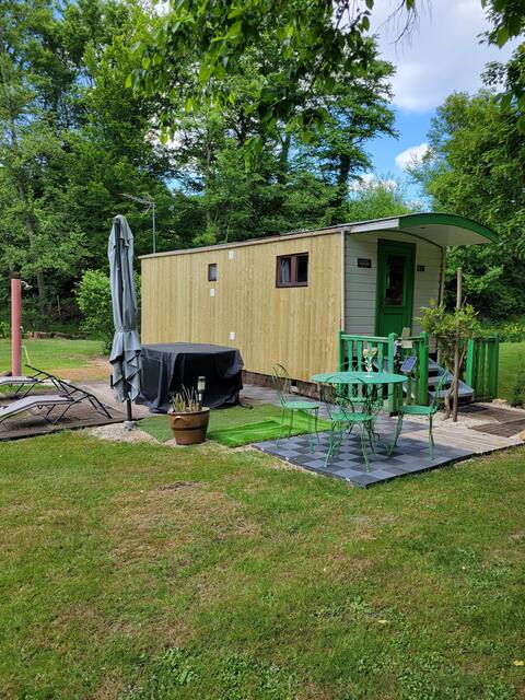 Trailer with hot tub and pond fishing.
