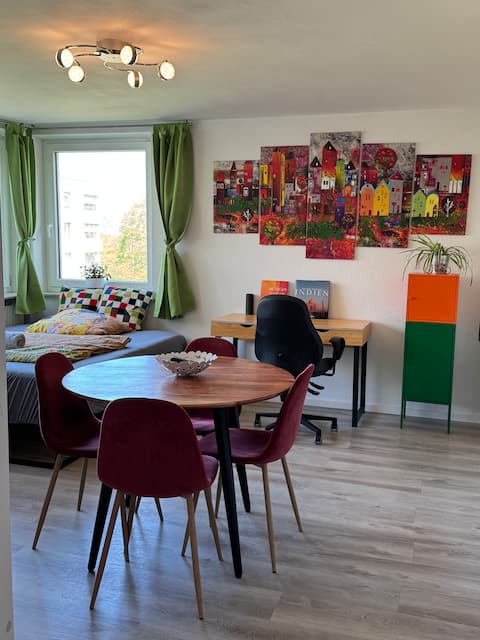 king bed Studio 0.5h to city centre free parking