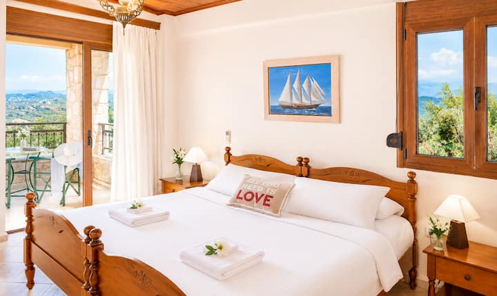 Ground Floor - Bedroom 2 with three single beds, ensuite shower and private balcony with stunning view -  Accessible Bedroom