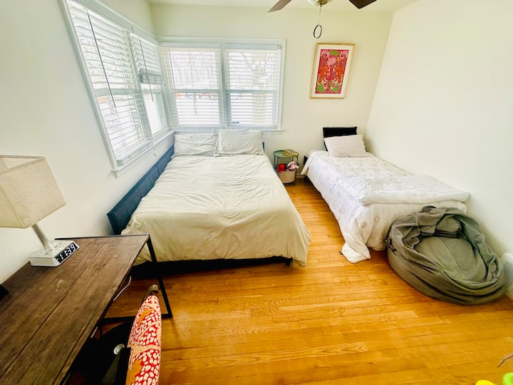 Beds as shown are 1 Full + 1 Twin--Trundle can be inserted back under Full or put together to make a King