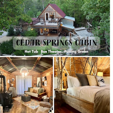 Popular Airbnb listing: Cedar Springs Cabin I Putting Green + Hot Tub in Hot Springs Village