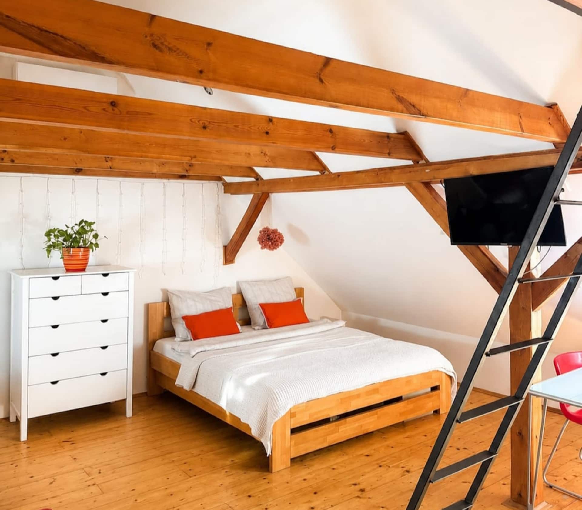 Attic studio with parking and air conditioning