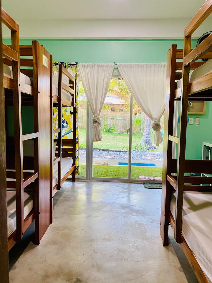 Ideal for families & small groups, this room has 3 full double (54”x75”) bunk beds for maximum 12 persons. It has airconditioning, wall fan, shelf/console.