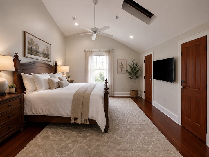 Queen Bedroom, has a Tv, and sky light