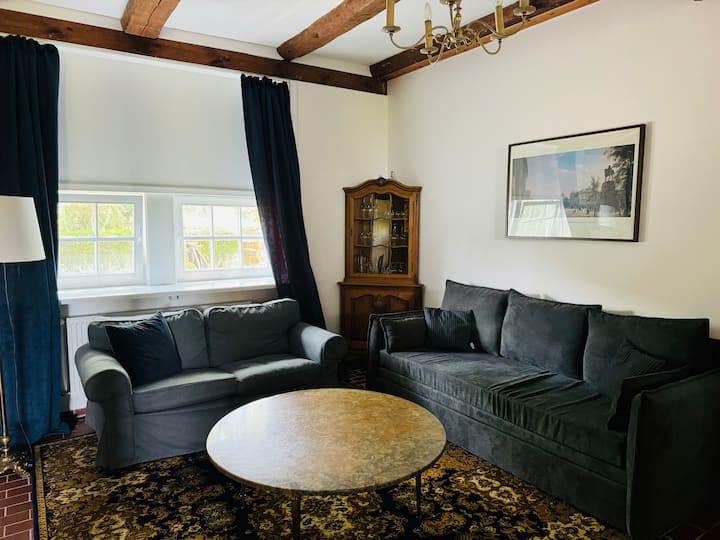 Gemütliches Wohnzimmer mit einem Emma Schlafsofa (ausgezogen 160x200).