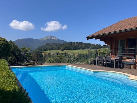 Ski/summer chalet with pool and views. Sleeps 10.