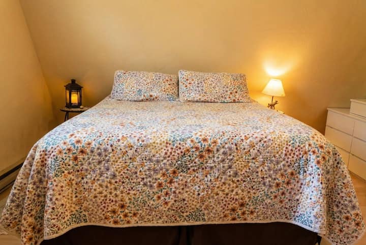 Cozy private bedroom with built-in drawers. Also features a small TV with DishTV and a DVD player.