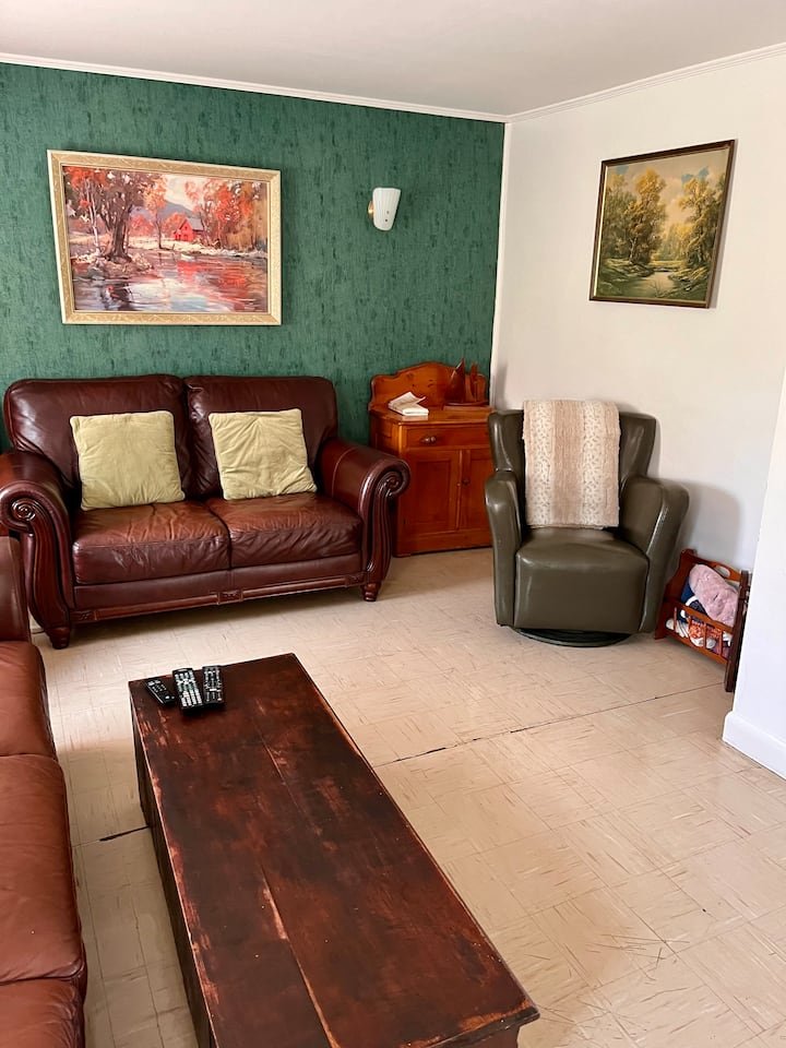 Comfy space. Large tv. Firestick.  Great wifi. But please note the not so perfect flooring!