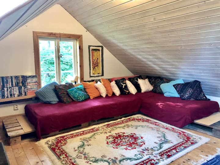 客厅可观看楼上的电影（带DVD和cromecast的电视）。