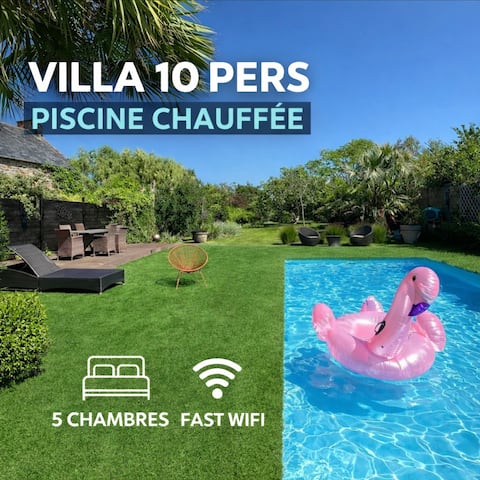 Villa for 10 • Heated Pool • Close to the Beach