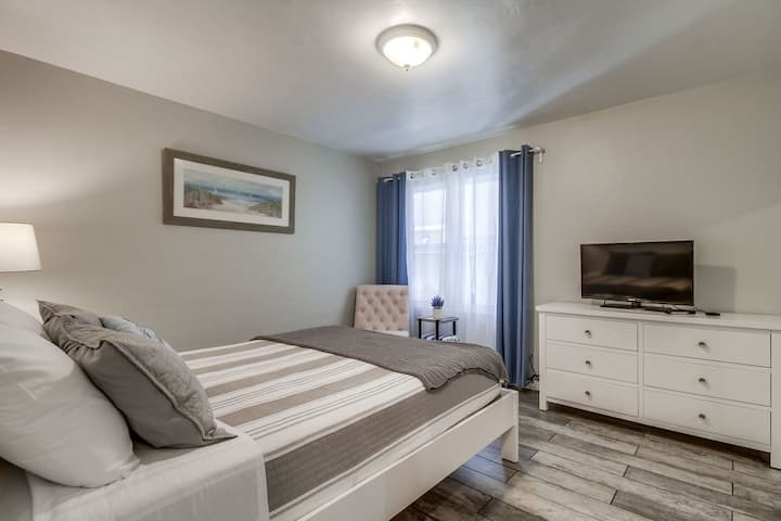 This bedroom is downstairs.