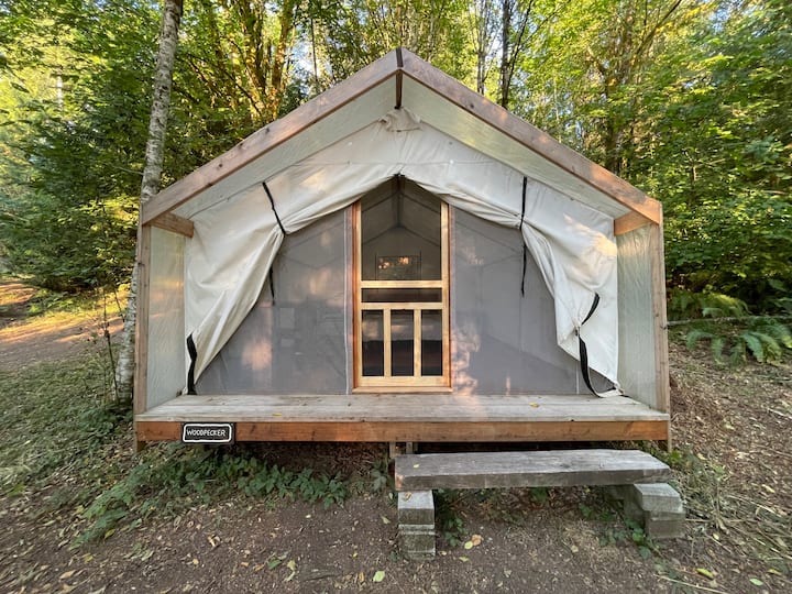Tents are seasonal April-October.  We supply an electric blanket, but no heaters.  Off season set up can be arranged for $75 per tent per visit.  Please let us know if you would like to add this option.