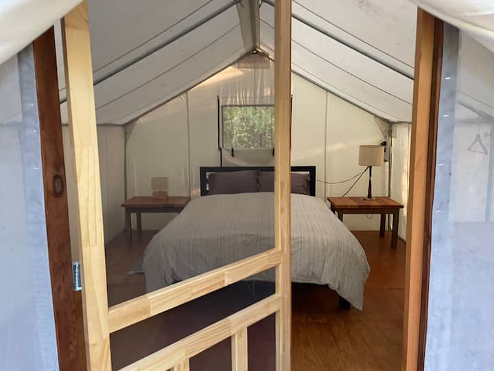 Tents are seasonal April-October.  We supply an electric blanket, but no heaters.  Off season set up can be arranged for $75 per tent per visit.  Please let us know if you would like to add this option.