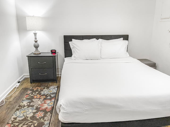 Queen beds in bedrooms with memory foam mattress
