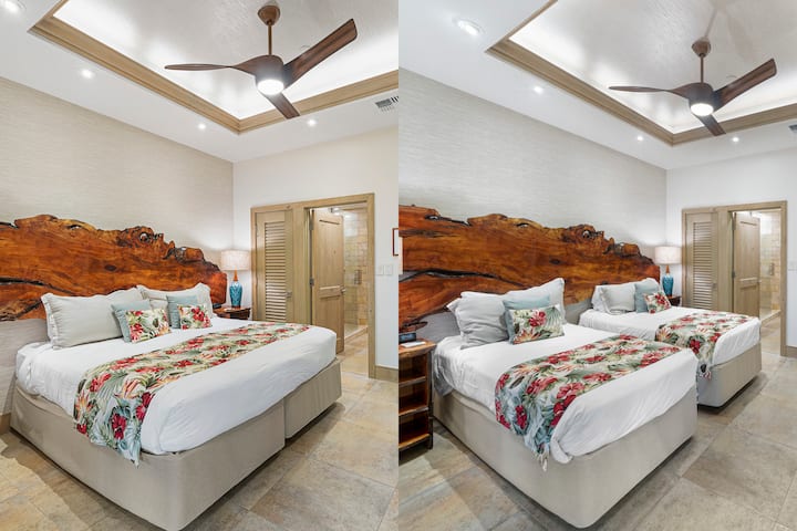 This flexible guest room features either two XL twin beds or a luxurious king setup—perfect for couples, kids, or friends traveling together.