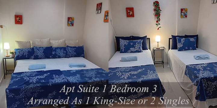 Apt Suite 1 - Bedroom 3  
Air conditioned with clothes storage and extra blankets
Can be Arranged as 1 King-Size or 2 Singles