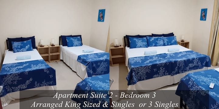 Apt Suite 2 - Bedroom 3
Air-Conditioned with clothes storage and extra blankets
Can be Arranged as 1 King-Size & 1 single or 3 Singles