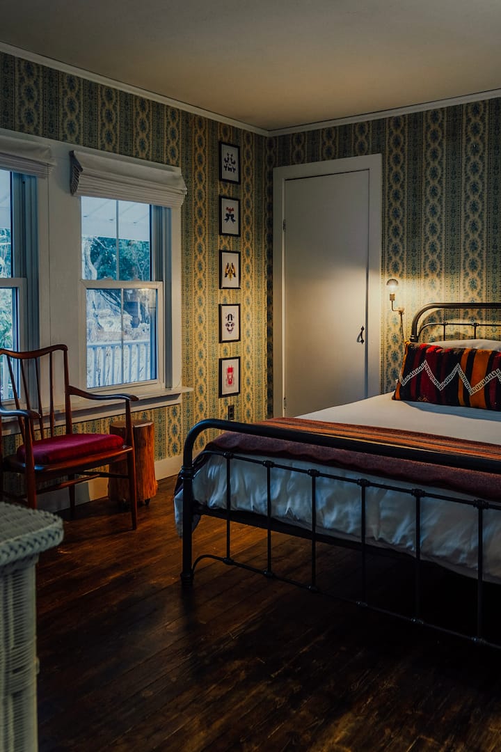 The Green Bedroom. Our downstairs master with a queen bed. Photo by @dirtandglass