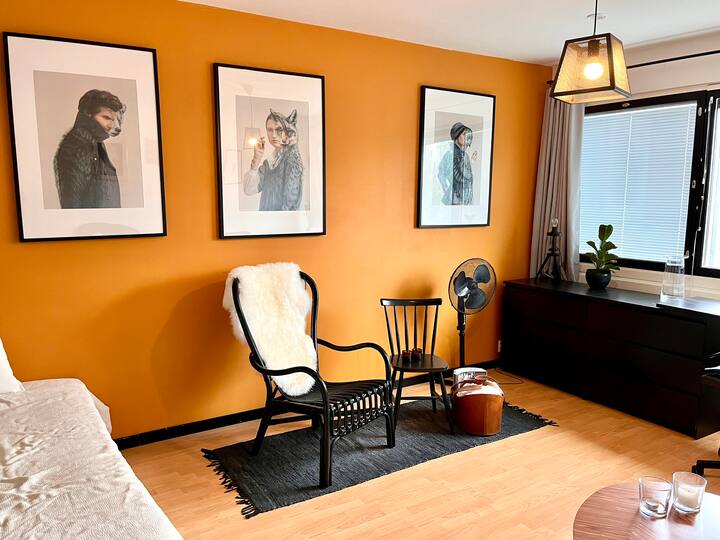 Obývacia izba má veľký písací stôl, veľa úložného priestoru, 120 cm širokú posteľ a rozkladaciu pohovku, ktorá sa zmení rozložením manželskej postele širokej 160 cm.