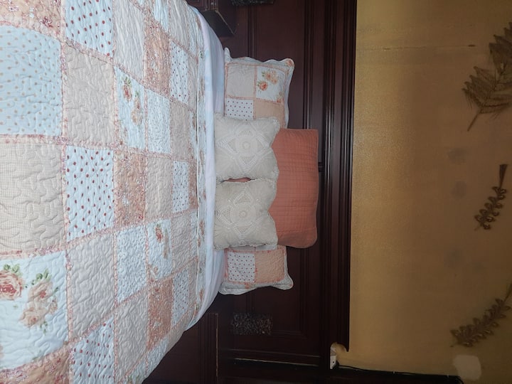 Esta habitación tiene una puerta de salida para que los huéspedes entren y salgan de la casa en caso de que lo necesiten y el jardín está frente a ella.