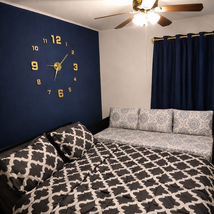 Bedroom Area: Queen size bed with Twin day bed, blackout curtains