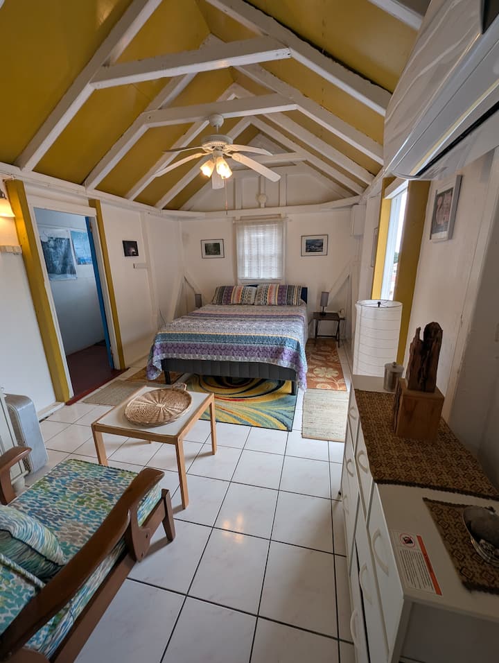 The second bedroom was once a small separate store building which was remodeled 2006-10 and attached to the kitchen of the cottage. It still has its own exterior entrance.