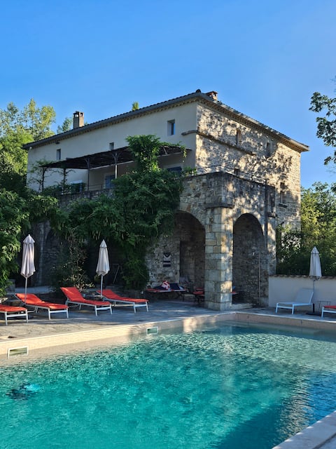 Mas in Ardechois style with heated pool.