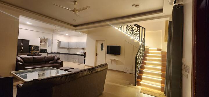 Airy living room with ambient lighting
