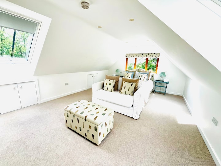 ห้องนอนขนาดใหญ่มากพร้อมเตียงขนาดคิงไซส์และโซฟา