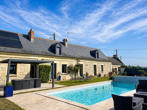 Farmhouse, heated pool, ping-pong table, and fireplace