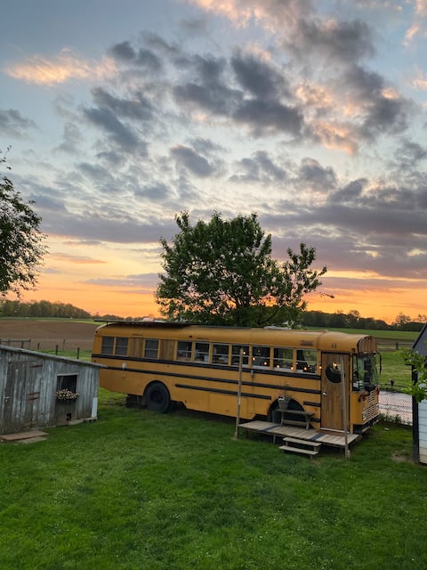 Converted Bus overlooking Amish Farmland